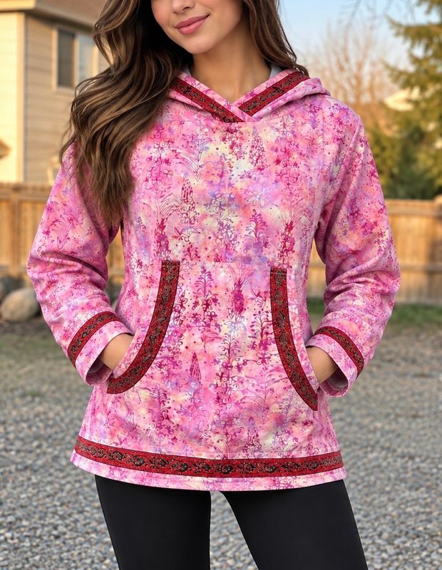 Pink Fireweed women kuspuk With Red