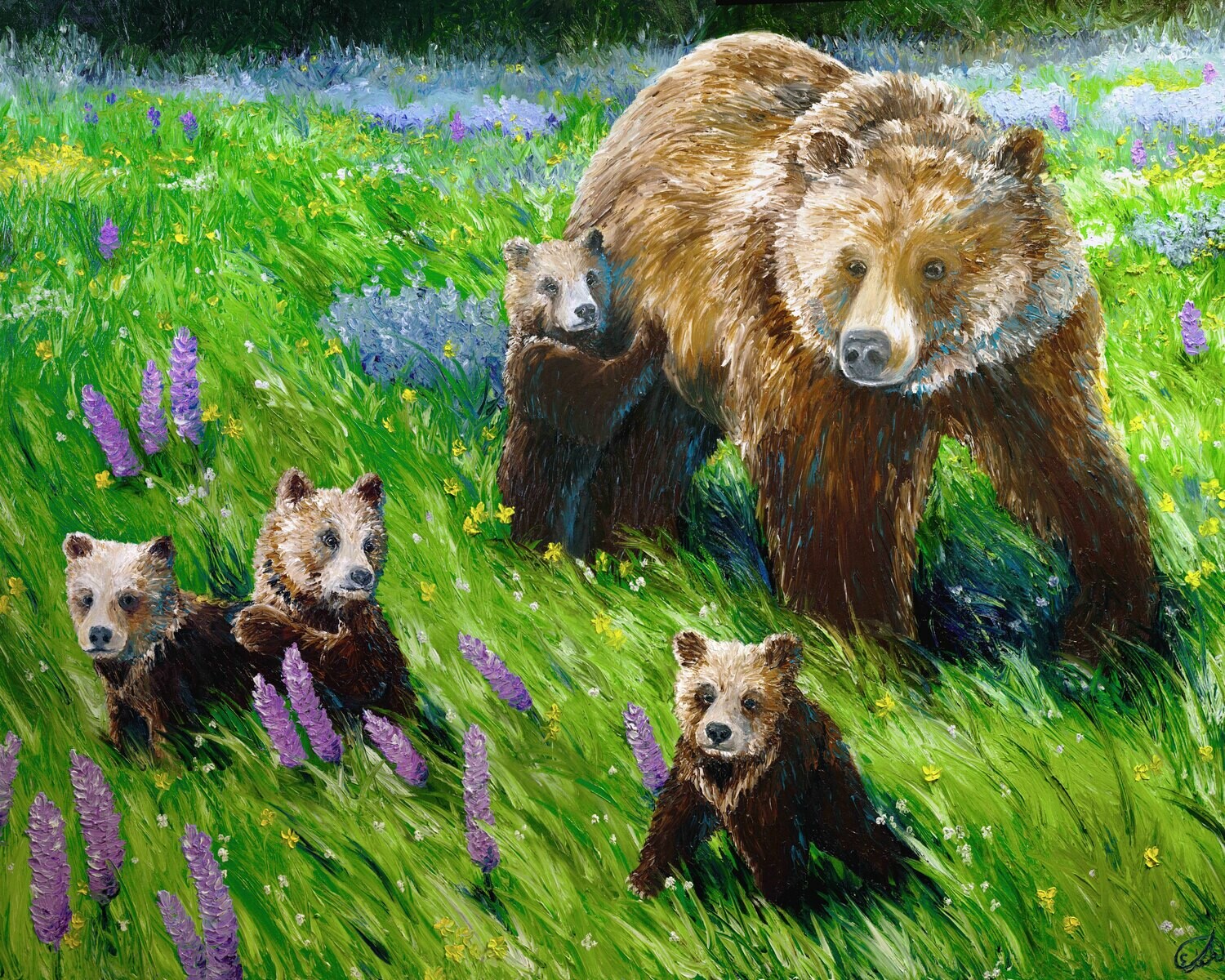 PRINT: Springtime Abundance: A Portrait of Grizzly 399 and Her Four Cubs