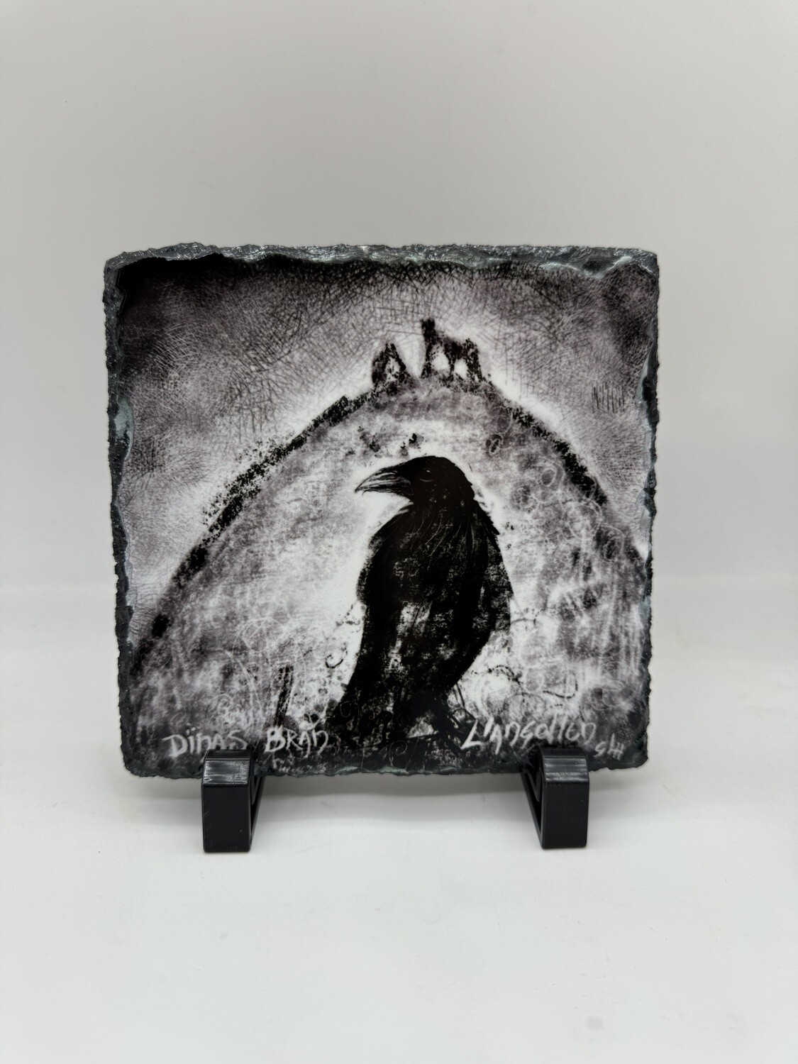 Dinas bran raven  -hanging or standing 15 cm slate