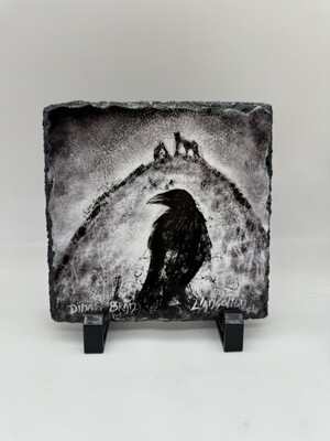 Dinas bran raven  -hanging or standing 20cm slate