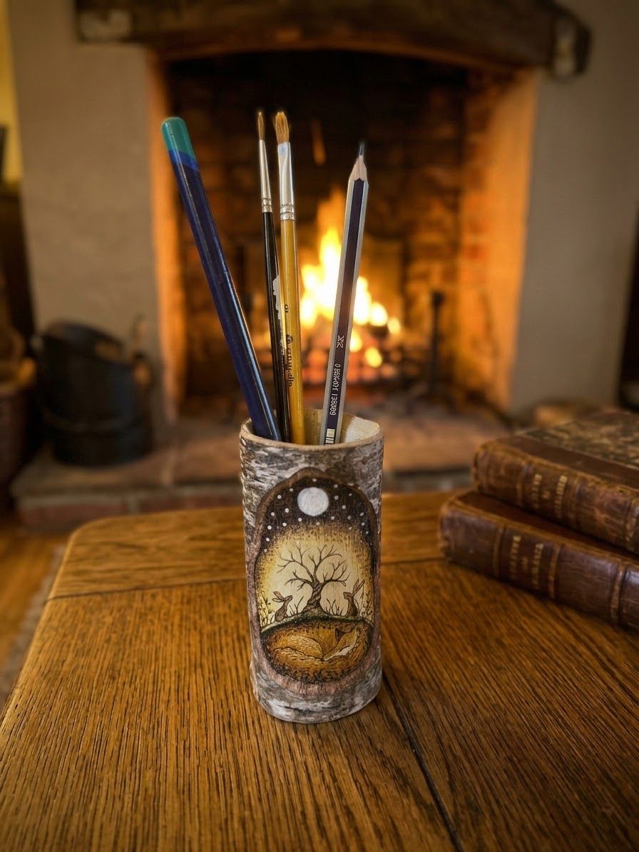 Fox and hares pencil pot