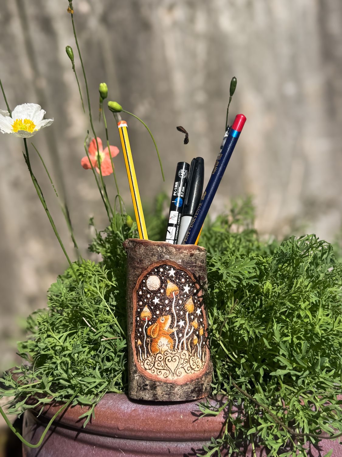 magical pencil pot - mouse and mushrooms*  pencil pot