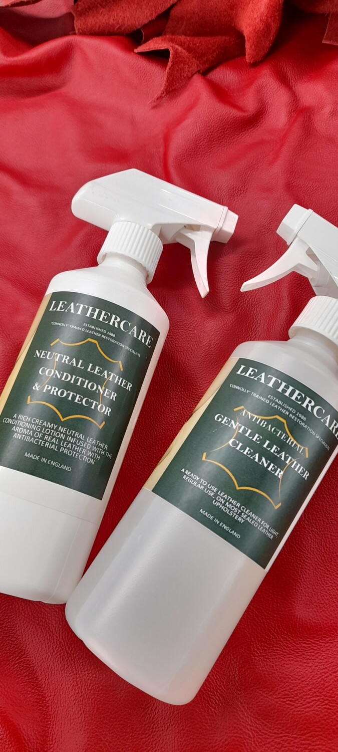 Gentle "Antibacterial" Leather Cleaner (500ml) & Neutral Leather Cleaner & Protector (500ml)