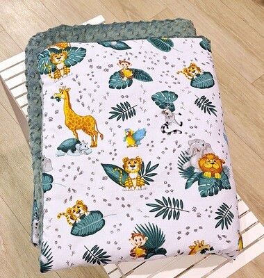 Couverture Animaux Minky olive