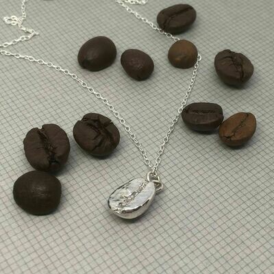 Solid Silver Coffee Bean Pendant