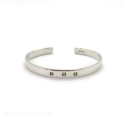 Ladies Solid Silver Cuff Bangle with Peridots