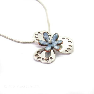 Silver and Blue Enamel Flower Pendant