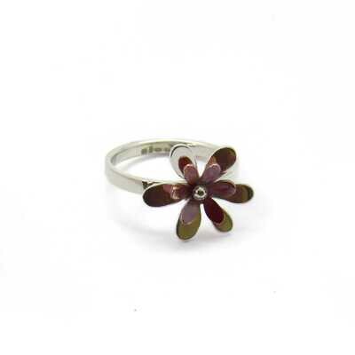Flamed Copper and Silver Flower Ring