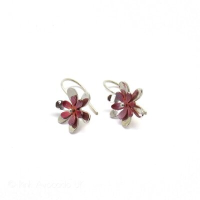 Silver and Flamed Copper Daisy Drop Earrings