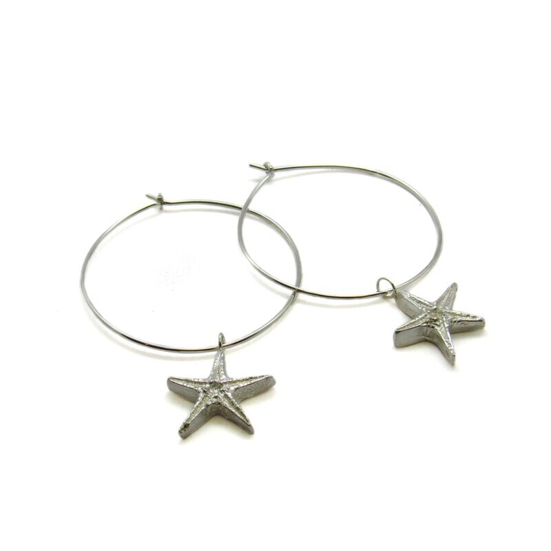 Hand Cast Argentium Starfish Hoops