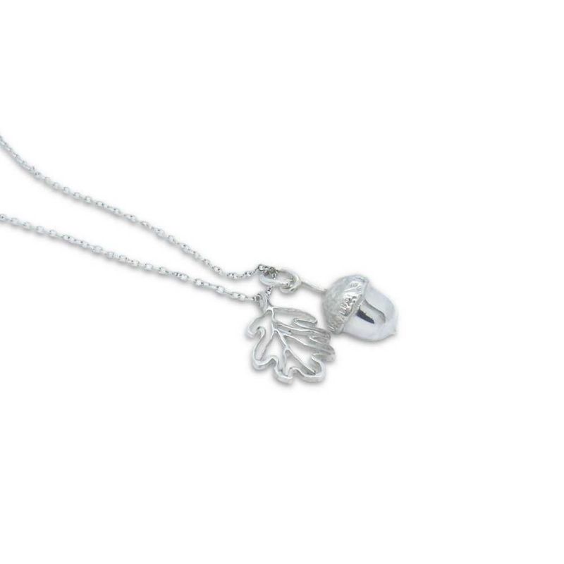 Tiny Solid Silver Argentium Acorn and Leaf