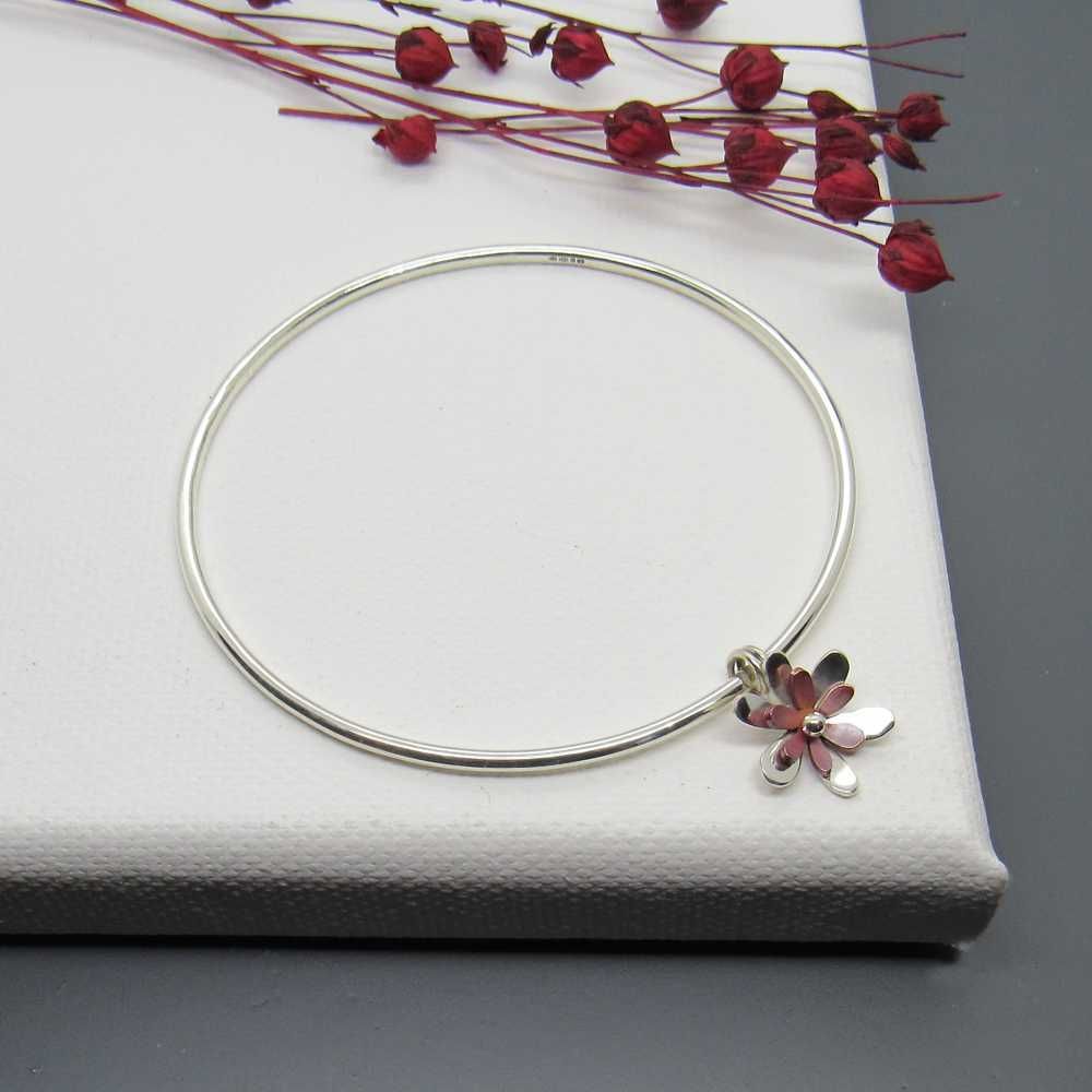 Argentium Silver Daisy Copper Charm Bracelet