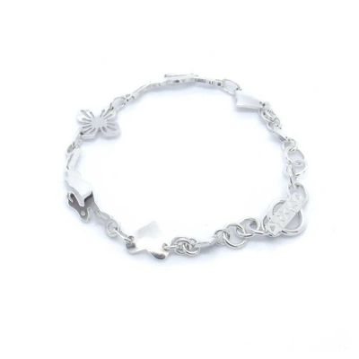 Argentium Ladies Hare Link Bracelet with One Flower Argentium Ladies Hare Link Bracelet with One Flower