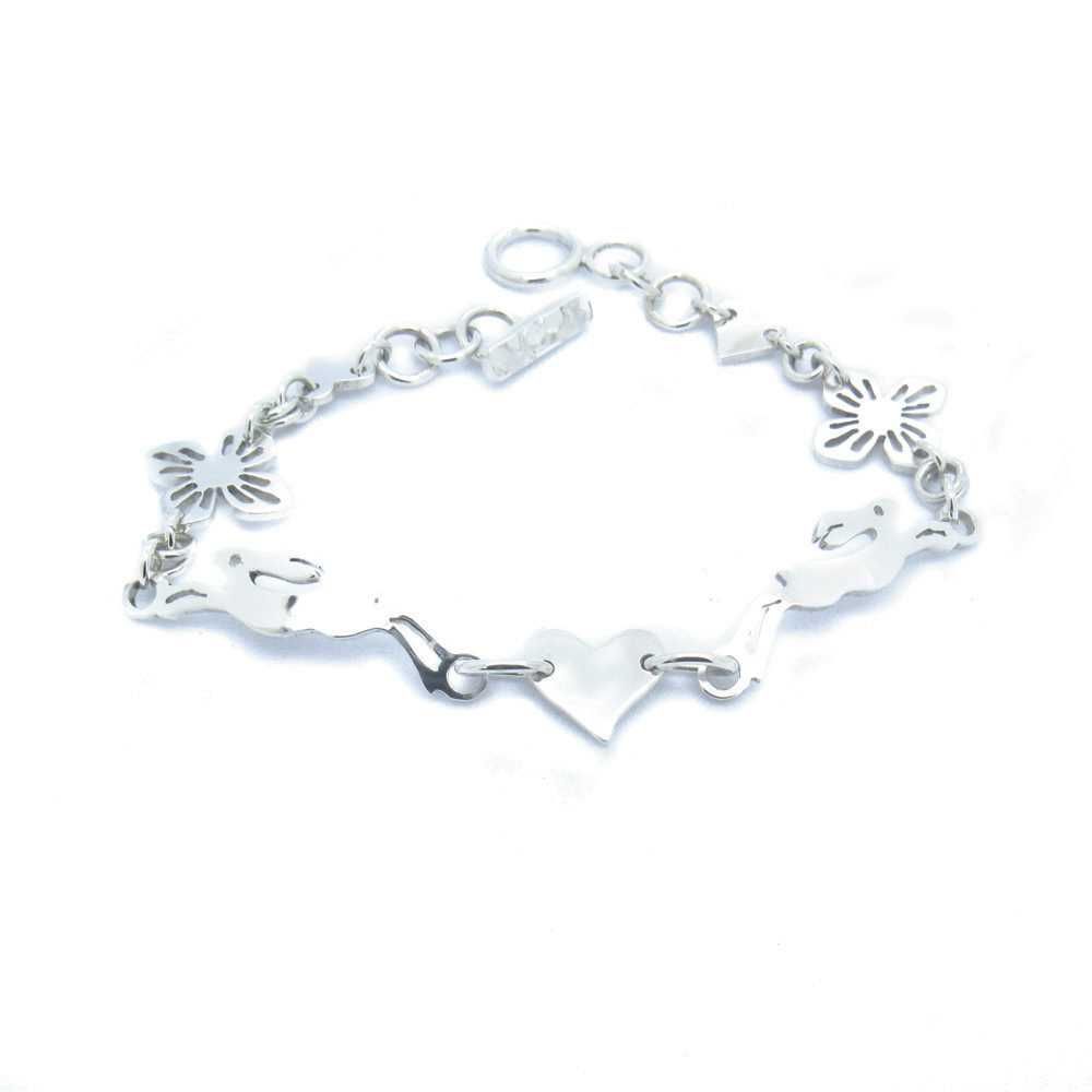 Argentium Ladies Hare Link Bracelet with Two Flowers Argentium Ladies Hare Link Bracelet with Two Flowers