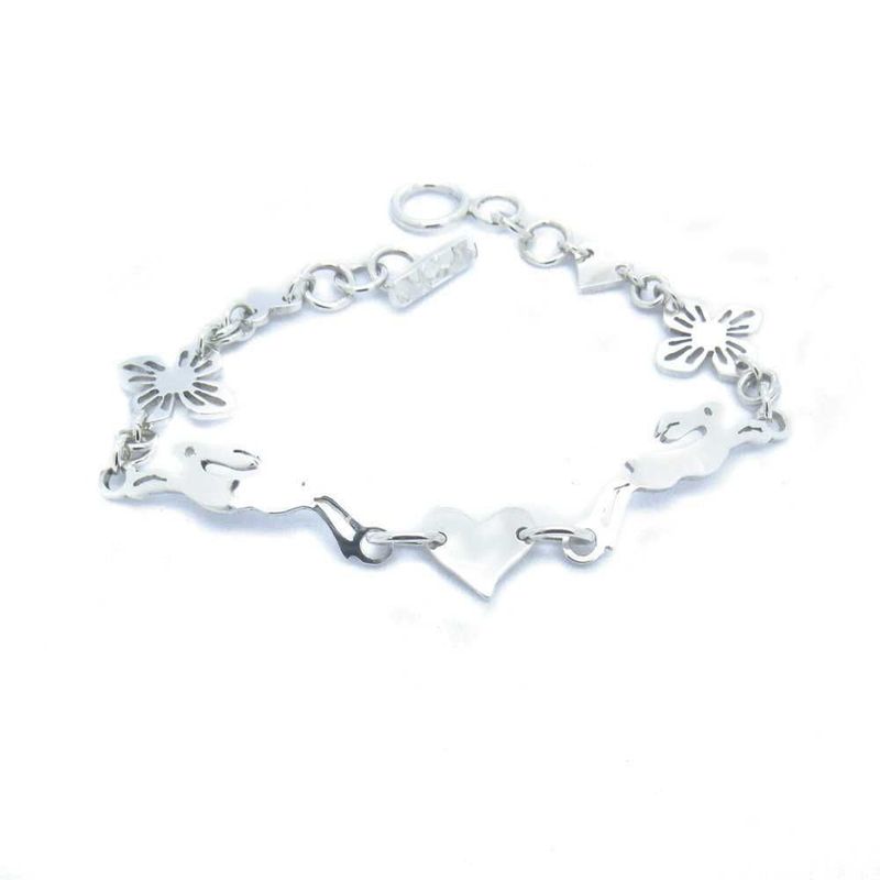 Argentium Ladies Hare Link Bracelet with Two Flowers