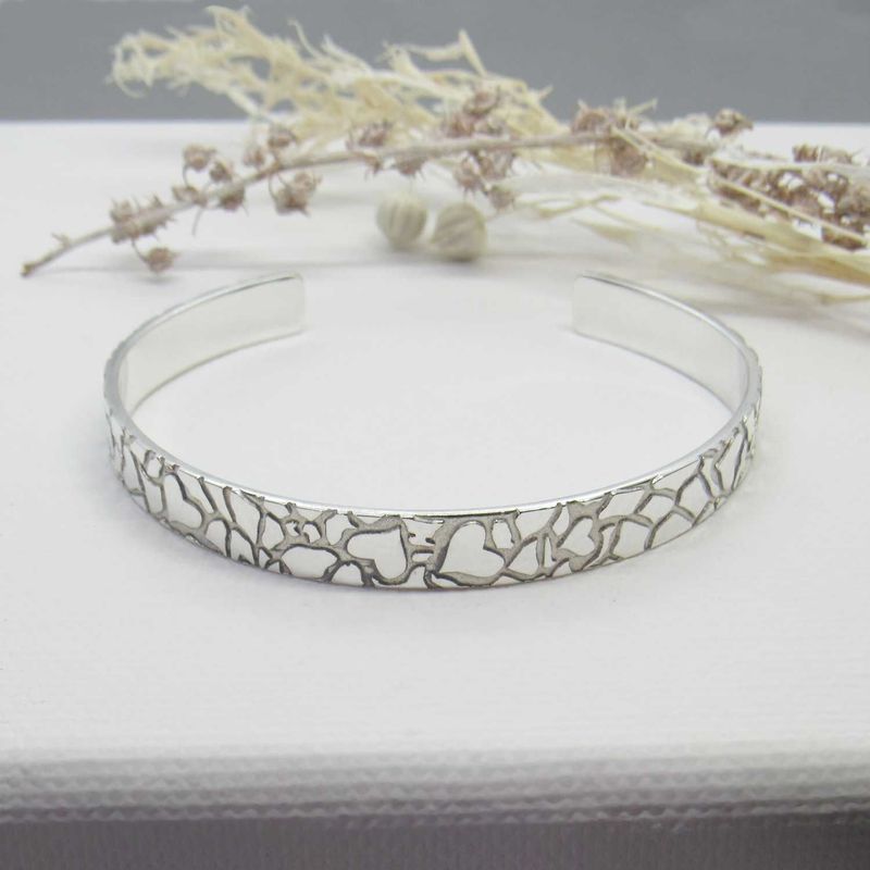 Argentium Ladies Giraffe Heart Print Cuff Bangle