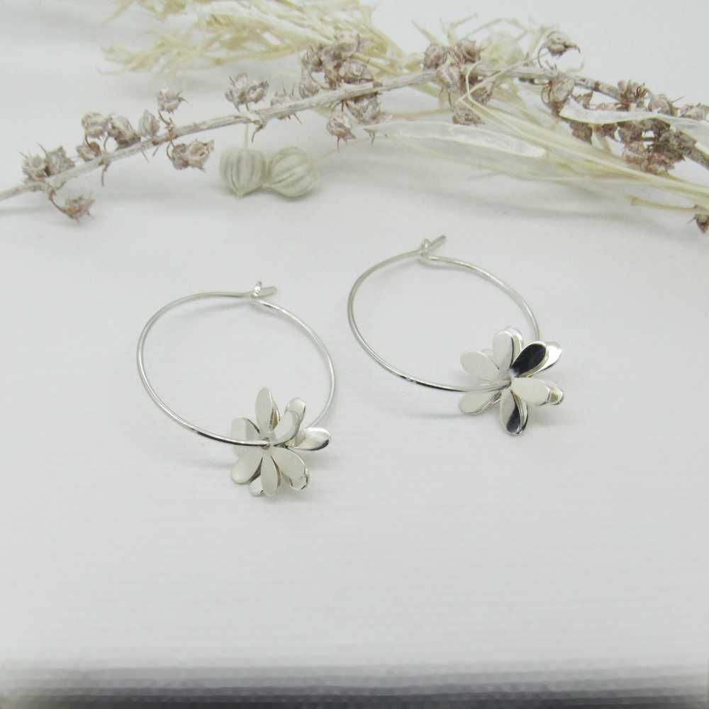 Argentium Hoops with Two Daisy Flower Charms Argentium Hoops with Two Daisy Flower Charms