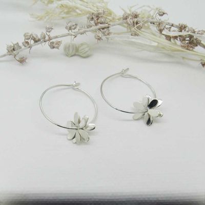 Argentium Hoops with Two Daisy Flower Charms Argentium Hoops with Two Daisy Flower Charms