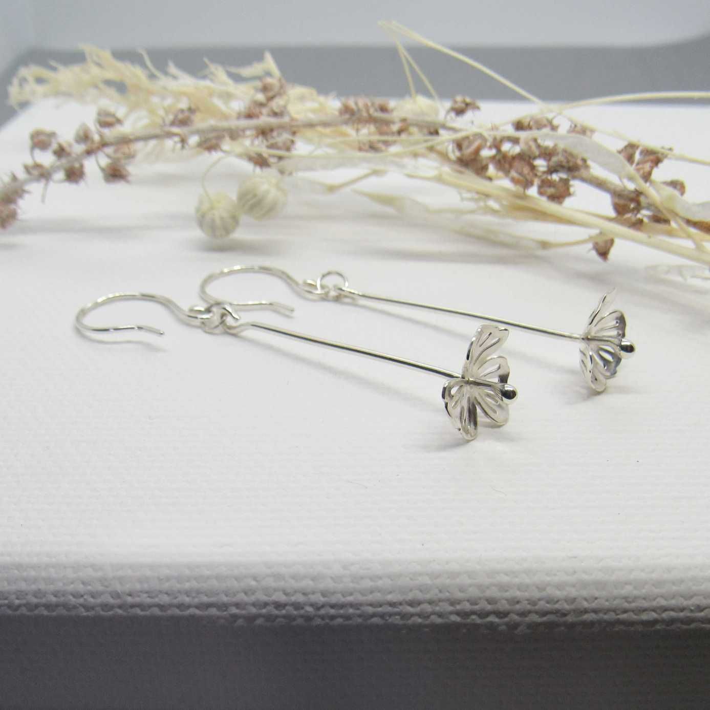 Argentium 3 Petal Flower Drop Earrings