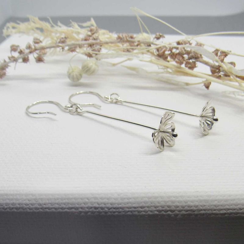 Argentium 3 Petal Flower Drop Earrings