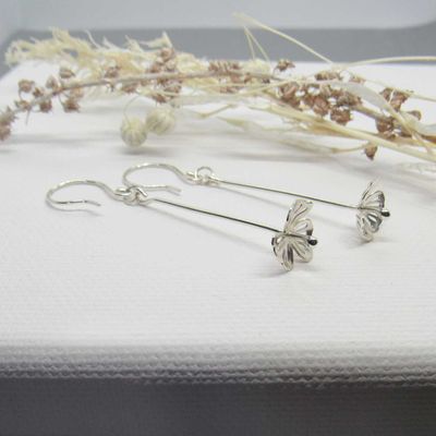 Argentium 3 Petal Flower Drop Earrings