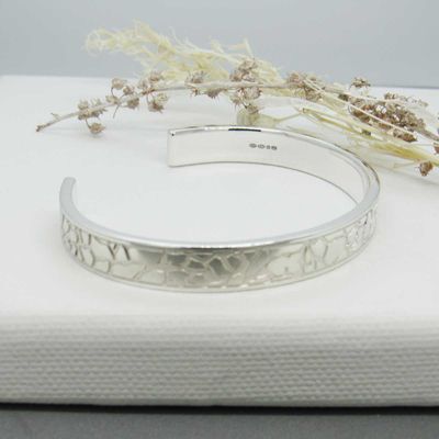 Mens Argentium Engraved Giraffe Print Cuff Bangle