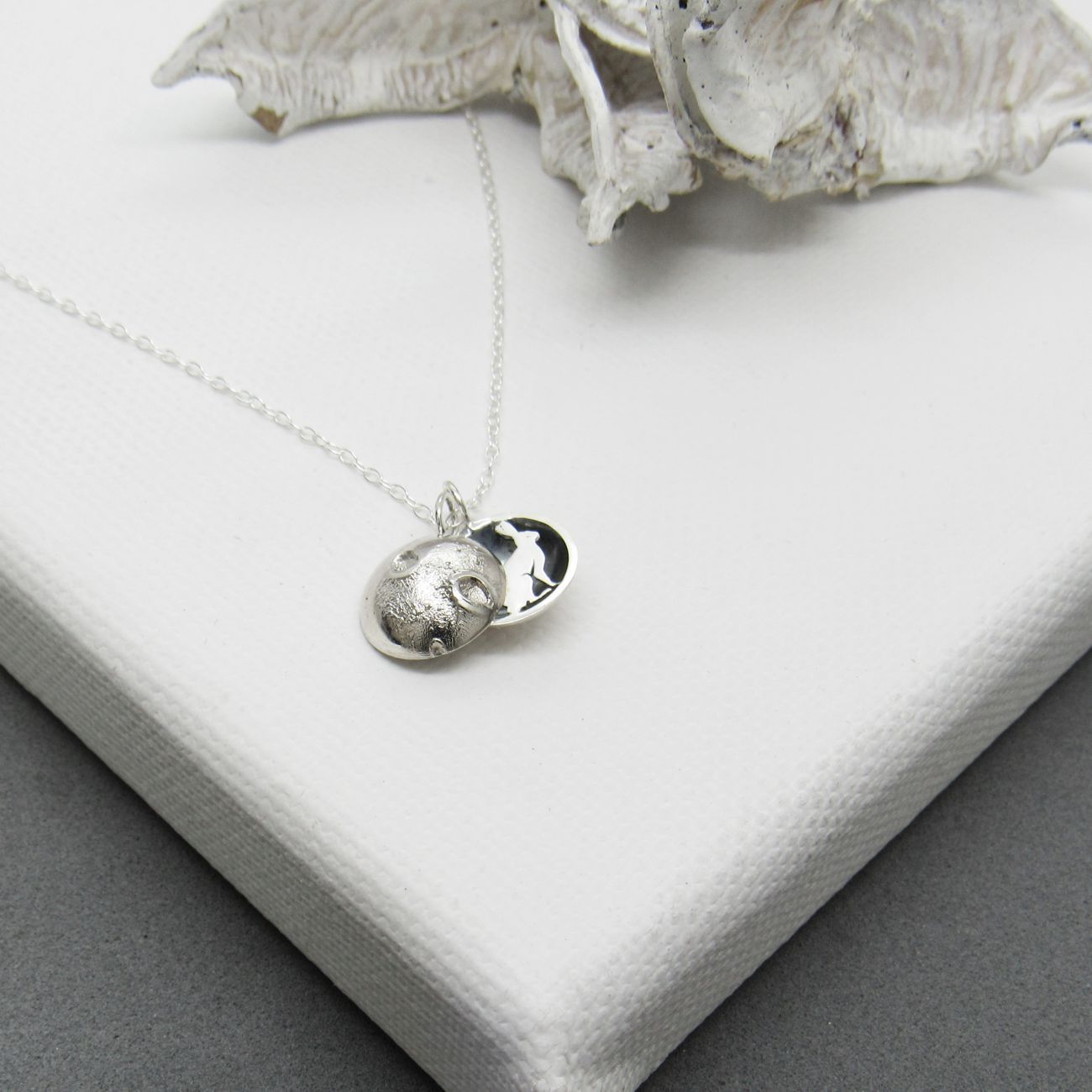 Moon Pendant with Secret Sitting Hare Moon Pendant with Secret Sitting Hare