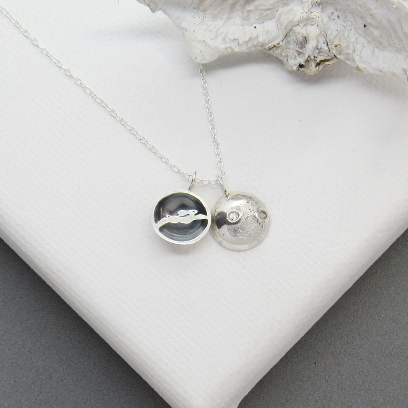 Moon Pendant with Secret Running Hare