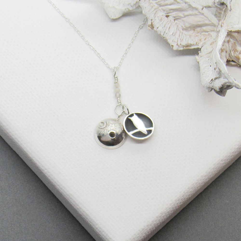 Moon Pendant with Secret Scops Owl Moon Pendant with Secret Scops Owl