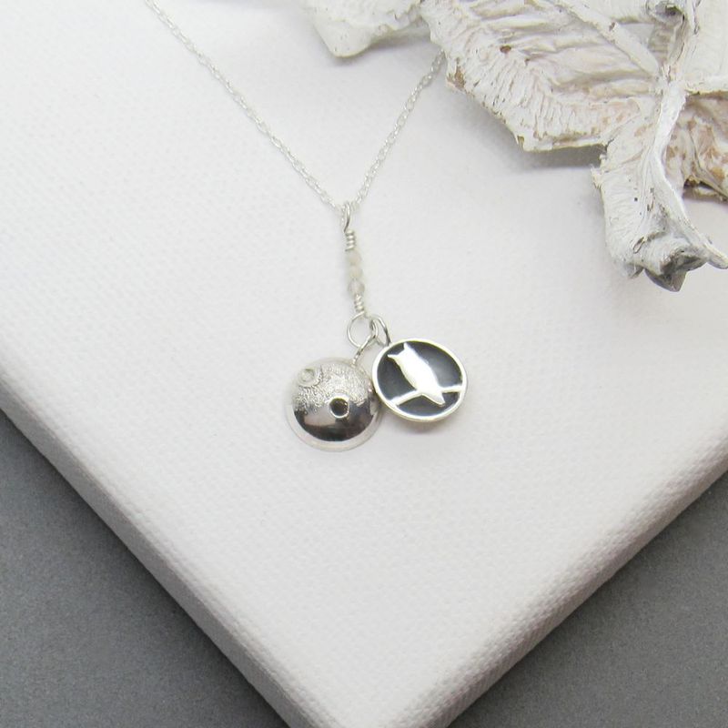 Moon Pendant with Secret Scops Owl