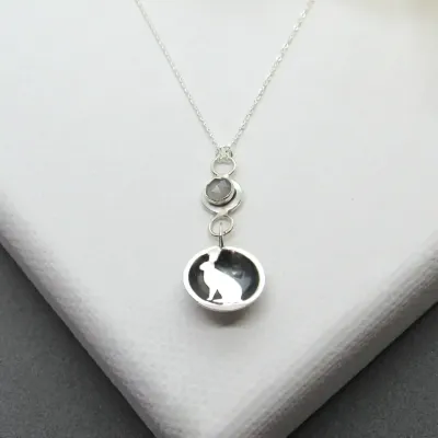 Moon Pendant with Sitting Hare and Grey Moonstone Moon Pendant with Sitting Hare and Grey Moonstone