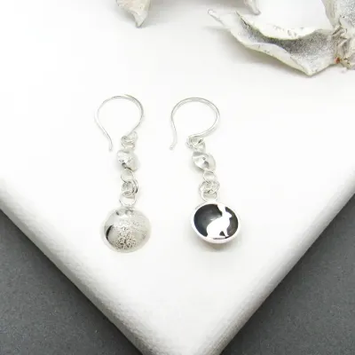 Moon and Sitting Hare Moonstone Micro Bead Mis Matched Earrings Moon and Sitting Hare Moonstone Micro Bead Mis Matched Earrings