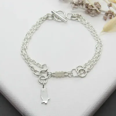 Moon Link/chain Bracelet with a Tiny Scops Owl Charm Moon Link/chain Bracelet with a Tiny Scops Owl Charm