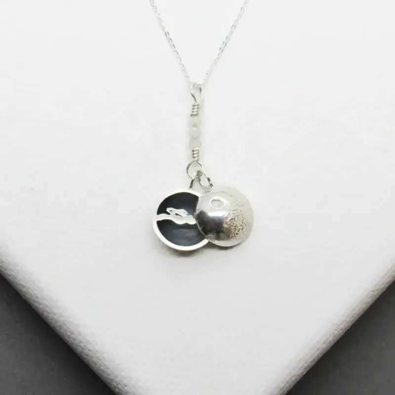Moon Pendant with Secret Running Hare