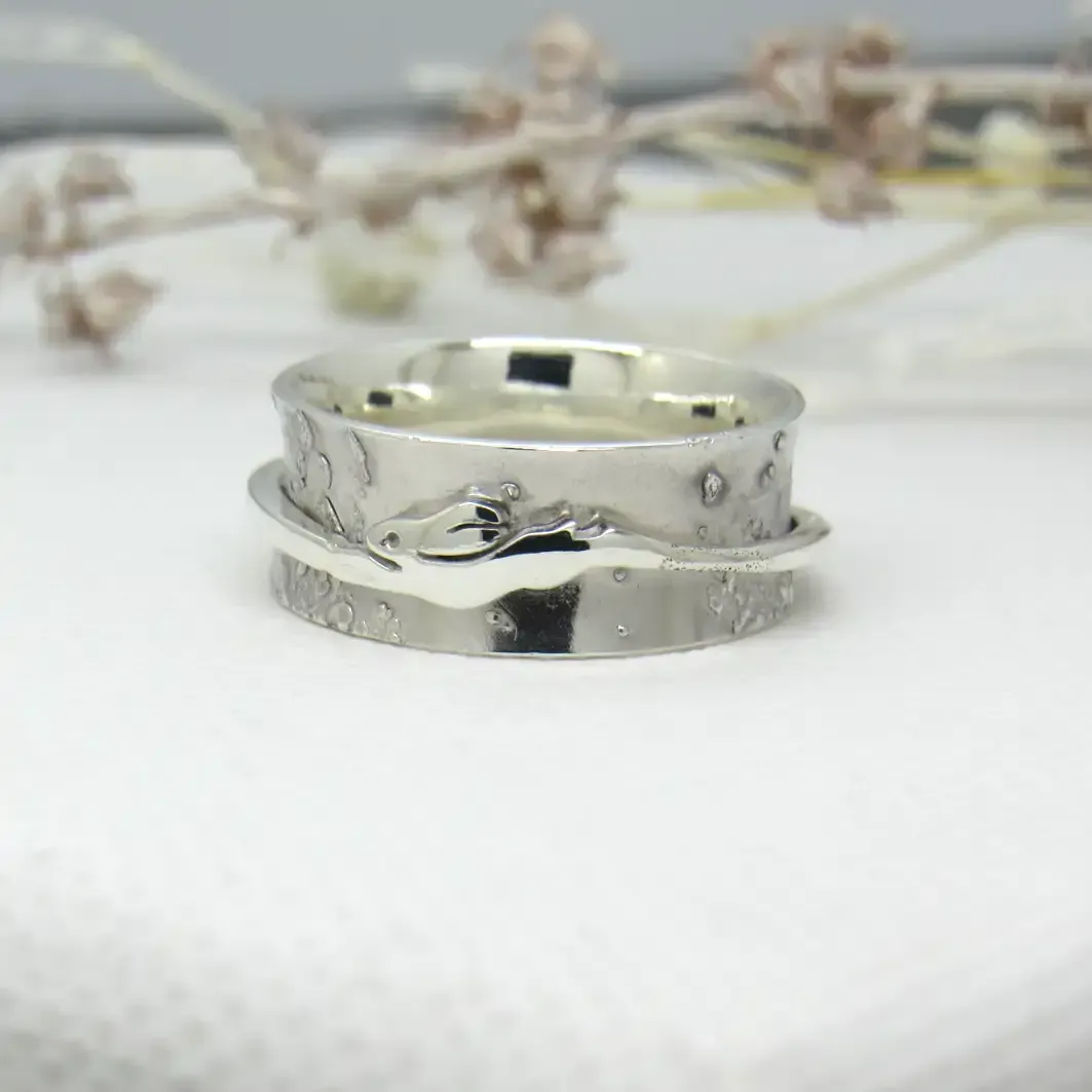 Moon and Running Hare Spinner Ring Moon and Running Hare Spinner Ring