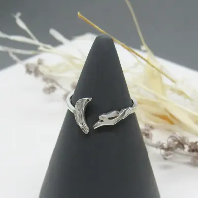 Crescent Moon and Running Hare Adjustable Ring