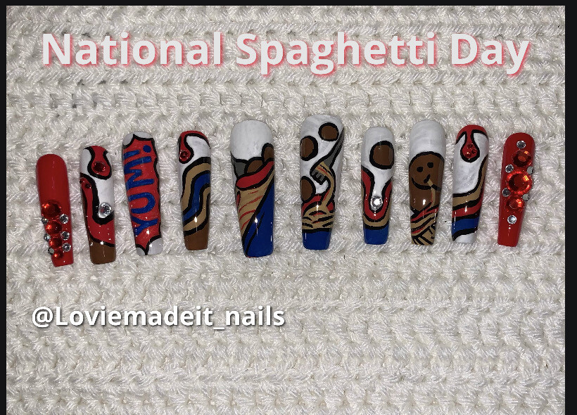 Spaghetti Day Nails (RTS- Large)