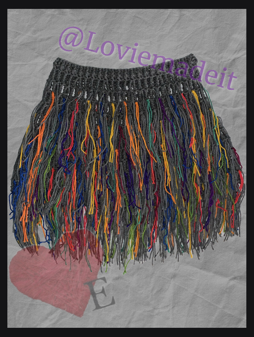 Grey Rainbow Fringe Skirt Coverup
