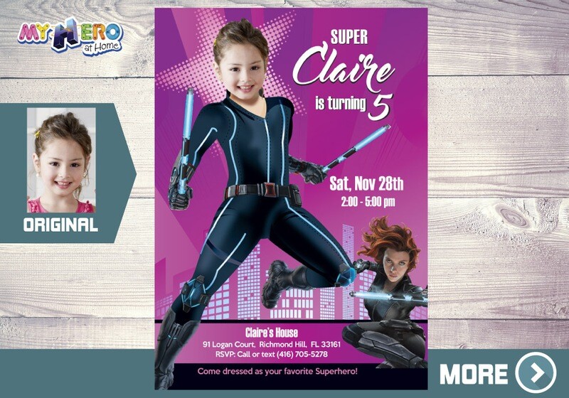 Black Widow Birthday Invitation, Black Widow Party, Black Widow photo invitation. 072