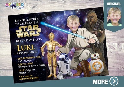 Jedi Invitation. Star Wars Invitation. Turn your kid into a Jedi with BB-8, R2-D2, C-3PO & Chewbacca. Jedi Birthday. Star Wars Party. 018