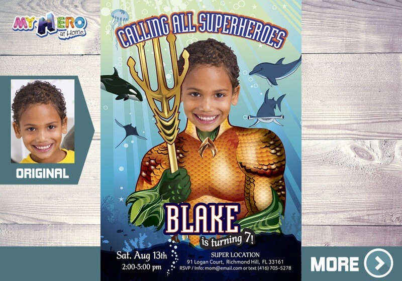 Custom Aquaman Invitation, Aquaman theme Party, King of the Seven Seas party, Aquaman Birthday, 189