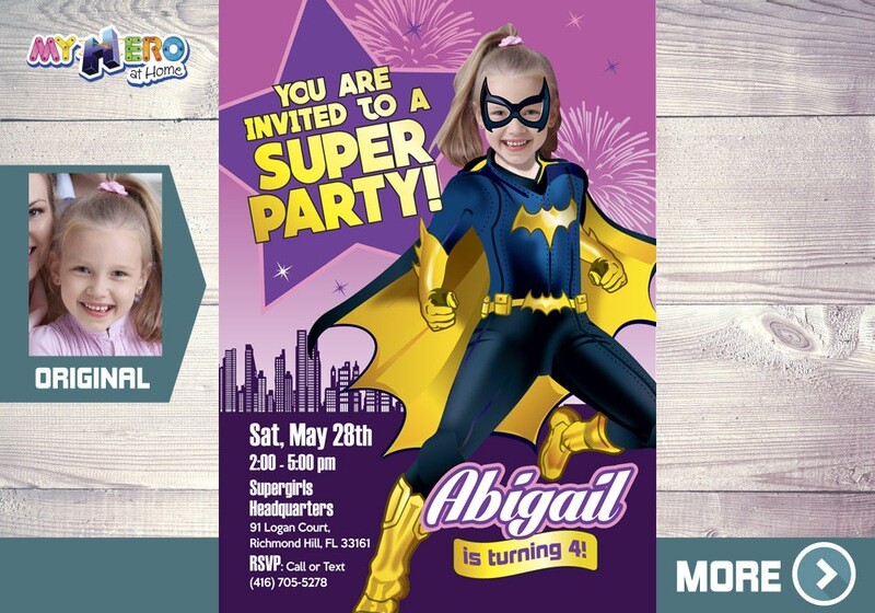 Batwoman Photo Invitation, Batgirl Party Invitation,  Batwoman Birthday custom invitation. 185
