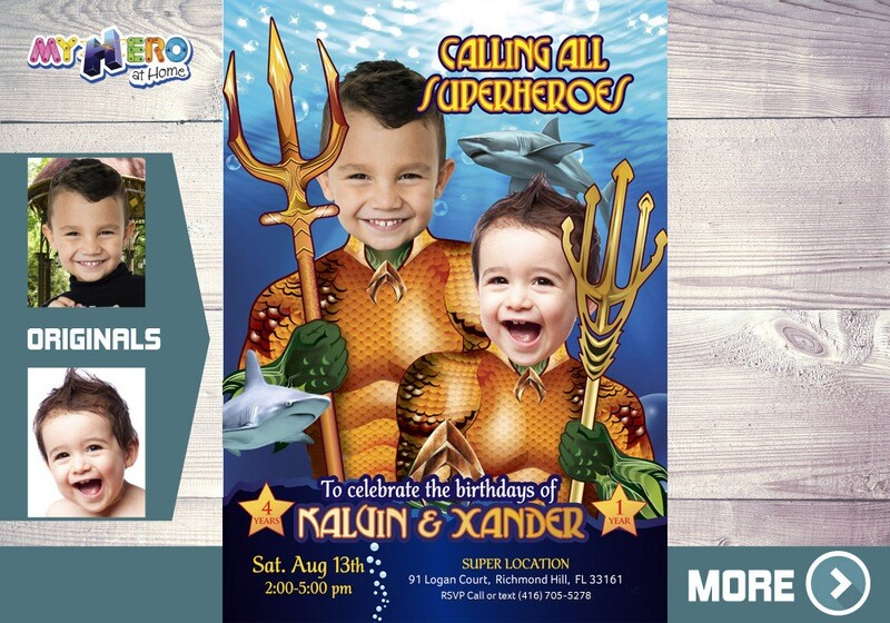 Joint Aquaman Birthday Invitation, Aquaman Siblings Party Invitation, Siblings Aquaman invitation, Joint Aquaman invitation. 196