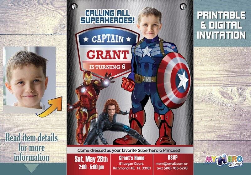 Captain America Birthday Invitation, Captain America Party Invitation, Avengers Birthday Invitation, Captain America theme birthday, 076