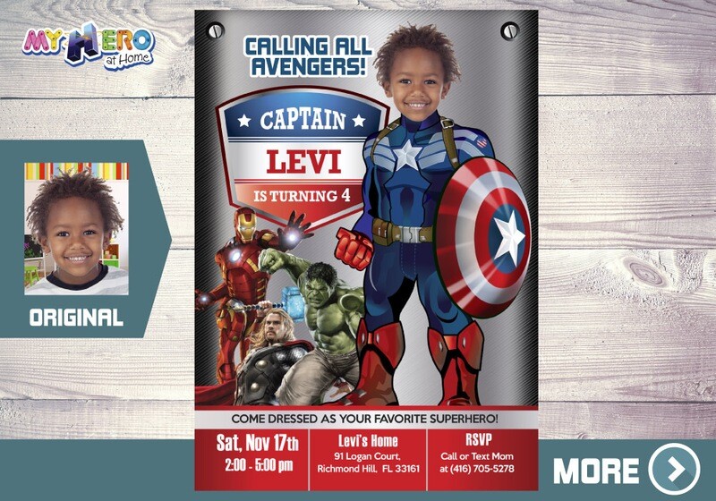Captain America Birthday Invitation, Avengers Birthday Invitation, Captain America Digital, Captain America Virtual. 077A