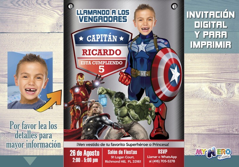 Captain America Invitation, Captain America Birthday, Avengers Party Ideas, Avengers Invitation, Fiesta Tema Capitán América, 077SP