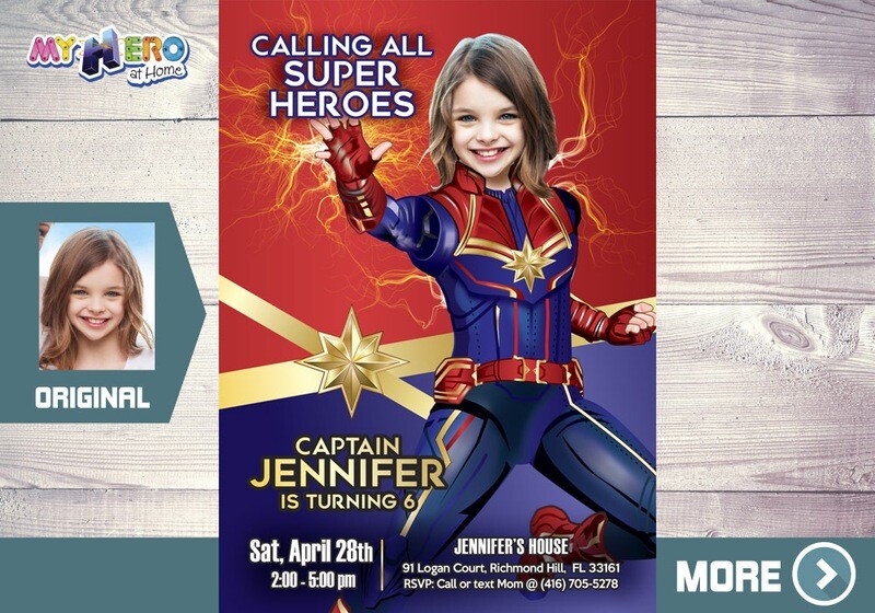 Captain Marvel Invitation, Captain Marvel Party, Fiesta tema Capitana Marvel, Girly Avengers Birthday Ideas, Captain Marvel Birthday, 288