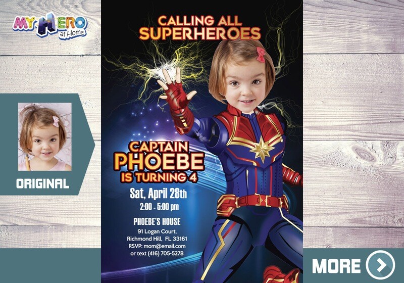Captain Marvel Invitation, Captain Marvel Party, Captain Marvel Birthday, Captain Marvel Digital, Fiesta tema Capitana Marvel. 289