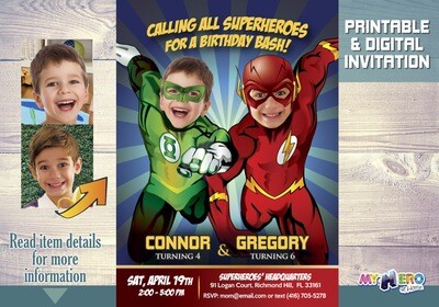 Green Lantern and Flash party Invitation, Green Lantern and Flash birthday invitation, Green Lantern and Flash theme party. 166