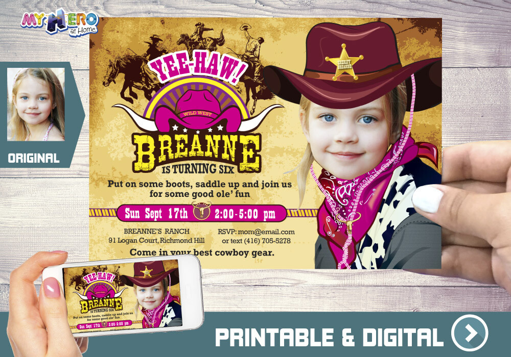 Cowgirl Birthday Invitation, Western Girl Sheriff Birthday, Cowgirl photo Invitation, Cowgirl Digital Invitation. 206